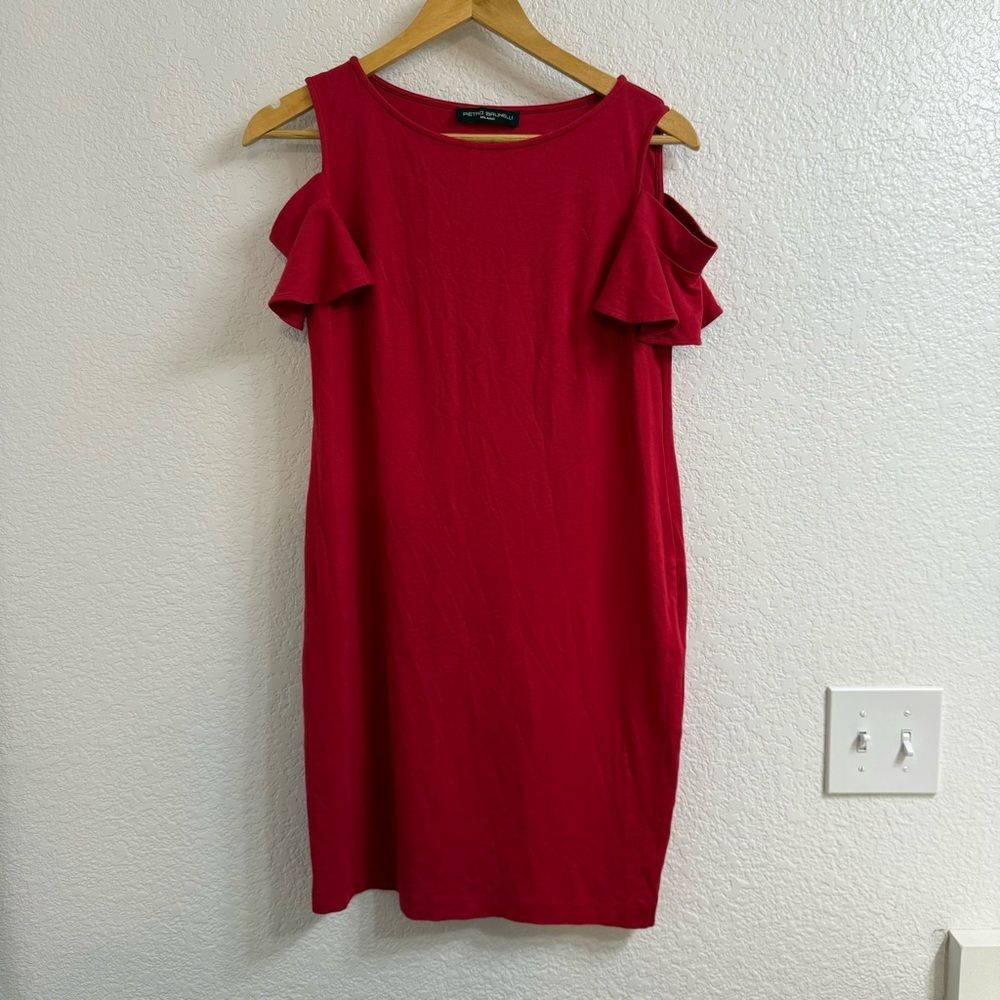 Pietro Brunelli Milano Red Cold Shoulder Maternity Shirt Dress Size Small